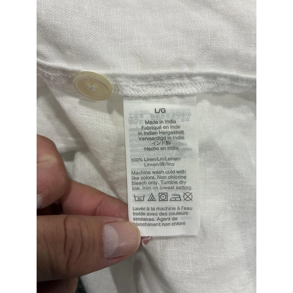 J Crew Tunic Blouse Womens Large White 100% Linen Long Sleeve Henley Top Casual